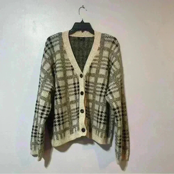 Rails Women's Plaid Cardigan Sweater Ivory Black Size XL Wool Winter Preppy - Picture 3 of 11